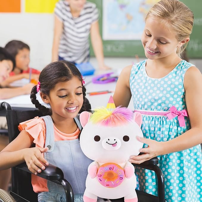 Achwishap Get Well Soon Unicorn Plush Stuffed Animal,Soft Get Well Soon Gifts for Kids Girls Adults-14” Kawaii Unicorn Plush Toy Pillow,Cute Plushies Doughnut Decoration Feel Better Gifts