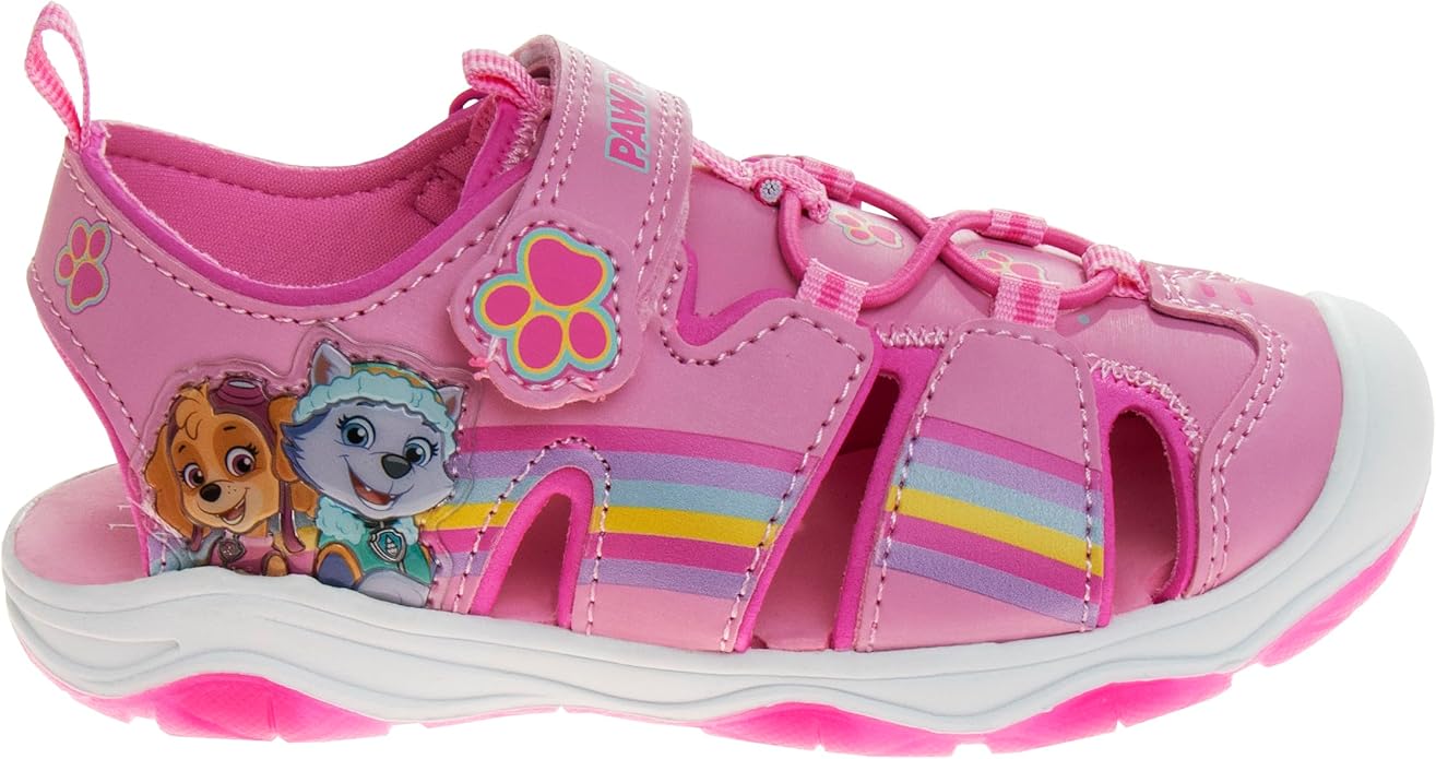 Nickelodeon Girls Paw Patrol Light Up Shoes- Summer Sandals- Kids Water Shoes - Skye Everest Beach Adjustable Strap Closed Open Toe Outdoor Sport Hero Character Lights (Toddler/Little Kid)