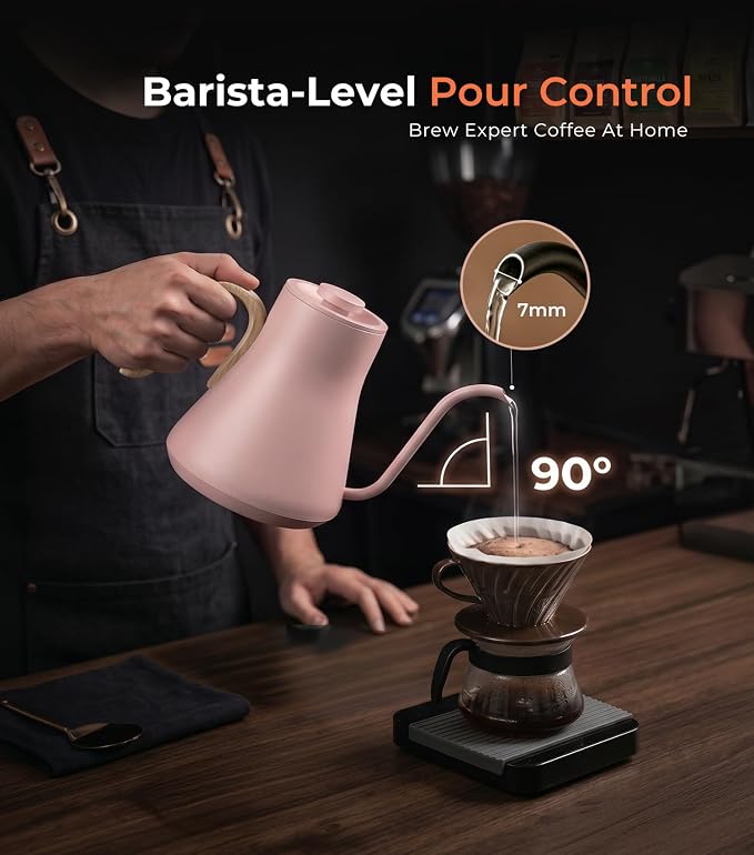 Epeios Electric Kettle, Gooseneck Electric Kettle with ±1°F Temperature Control, 1200W Rapid Heating for Pour Over Coffee & Tea, 304 Stainless Steel Interior, Auto Shut-Off, 0.9L, Pink