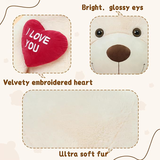 MaoGoLan Big Teddy Bear 5 Feet Tall - I Love You Red Heart Giant Stuffed Animal for Girlfriend, Boyfriend, Wife, Lover - Valentine's, Anniversary, Birthday