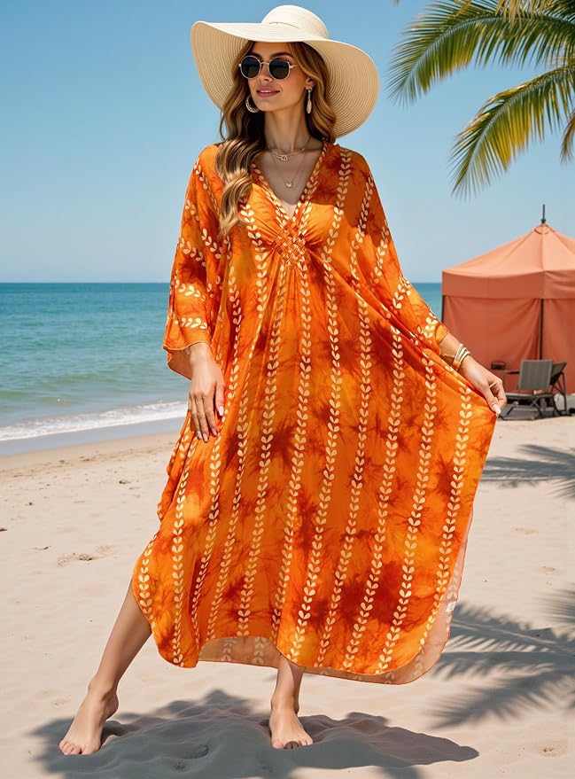 Mumu Dresses for Women Plus Size, Bohemian Kaftan Beach Cover Up Long Maxi Nightgown Soft Loungewear
