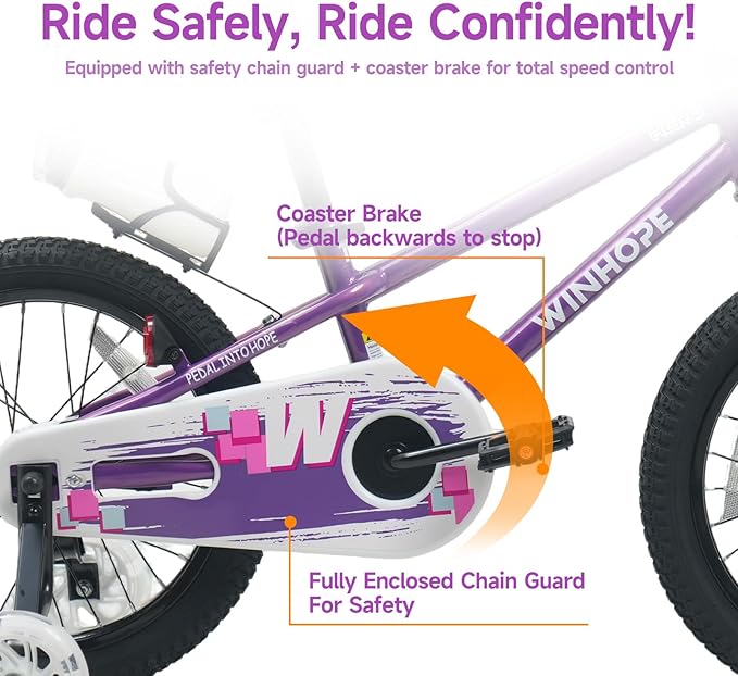 WinHope Kids Bike, 12-18 Inch Toddler Bicycle with Removable Training Wheels and Dual Brakes, Children Bike for Beginner with Adjustable Seat and Headlebar for 2-9 Years Boys Girls, Multiple Colors