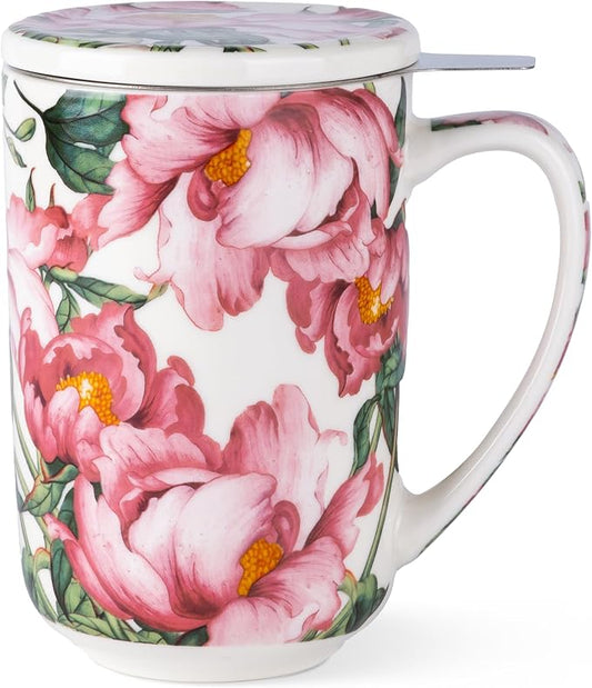 AmorArc Porcelain Tea Mug with Infuser and Lids, 18 Oz Coffee Cup Strainer with Bag Holder for Loose Leaf Tea, Steeping Coffee Mug for House-warming Wedding Birthday Gift
