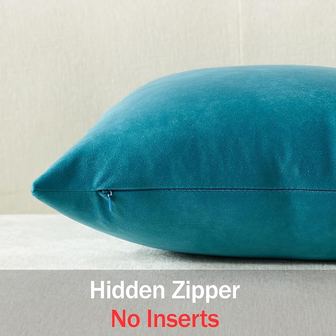 Throw Pillow Covers 20x20 Turquoise: Pack of 2 Cozy Soft Velvet Square Modern Luxury Decorative Throw Pillow Cases for Sofa Couch Living Room Bed Home Decor