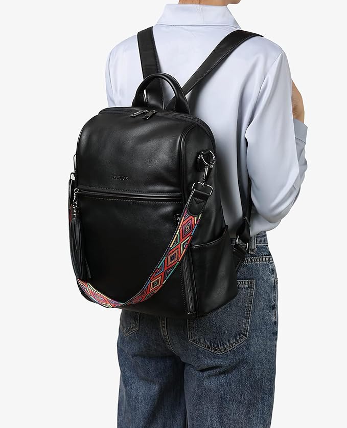 FADEON Leather Backpack Purse for Women Designer Travel Backpack Purses PU Fashion Ladies Shoulder Bag with Tassel