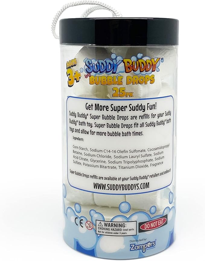 Suddy Buddy® Super Bubble Drop Refills by Zompers, Bubble Bath Toy, Fun & Bubbly Bath That Kids Enjoy, for Kid 3+, 25 Count