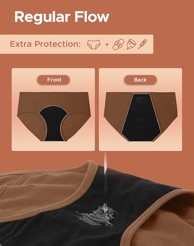 INNERSY Women's Period Underwear Leak-Proof Menstrual Hipster Multipack | Cotton Panties, 20ml Absorbency, for Post-Period Spotting, Menstrual, or Daily Backup