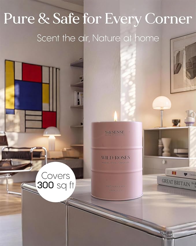 M&SENSE Wild Rose Large Natural Scented Candle, 120 Hours Long Lasting Soy Candles 21.2oz, Stress Relief Luxury Aromatherapy Candles for Women, Romantic Candle Valentines Day Gifts