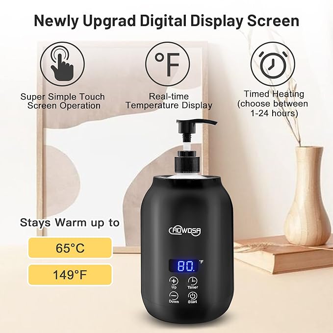 Massage Oil Warmer Bottle Professional Electric Lotion Digital Heater for SPA, Automatic Lotion Cream Oil Warmer Heated for Salon, Barber Shops, Home, with Two Bottle Dispenser (Black)
