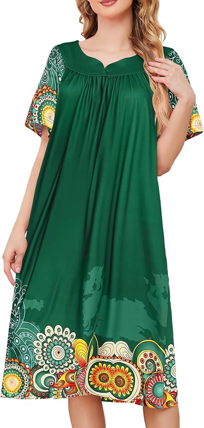 House Dresses for Women with Pockets Moo Moo Nightgown Short Sleeve Mumu Dress Lounge Dress S-3XL