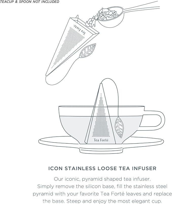 Tea Forte Icon Stainless Steel Loose Leaf Tea Infuser, Extra Fine Strainer with Silicone Leaf and Base