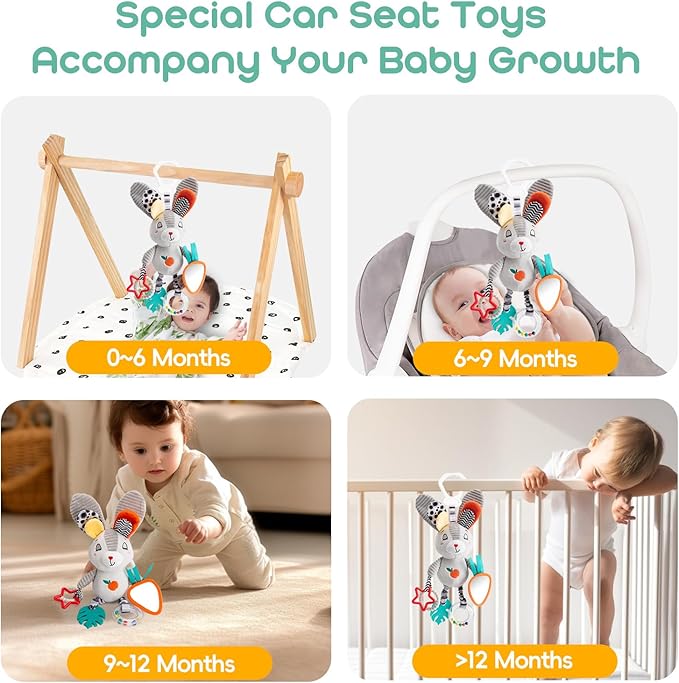 Baby Hanging Toys 0-12 Months - Interactive Stroller & Car Seat Toy with Jingle Sounds, Clinking Rings & Detachable Links | Safe Developmental Toys for Activity Gyms, Infant Baby Crib Mobile
