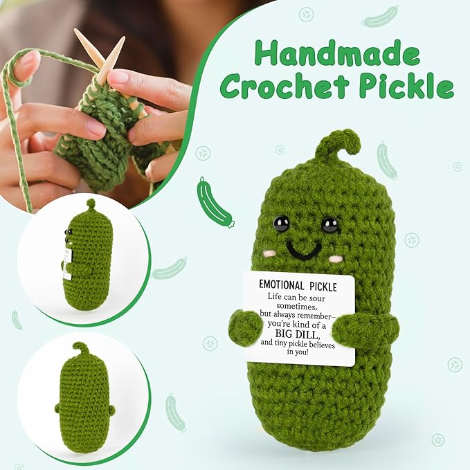 Emotional Support Crochet, Positive Crochet Pickle, Encouragement Gifts for Women Men Birthday Christmas Self Care Friends Coworkers Relaxation Gift Desk Home Fall Decor Inspirational Support