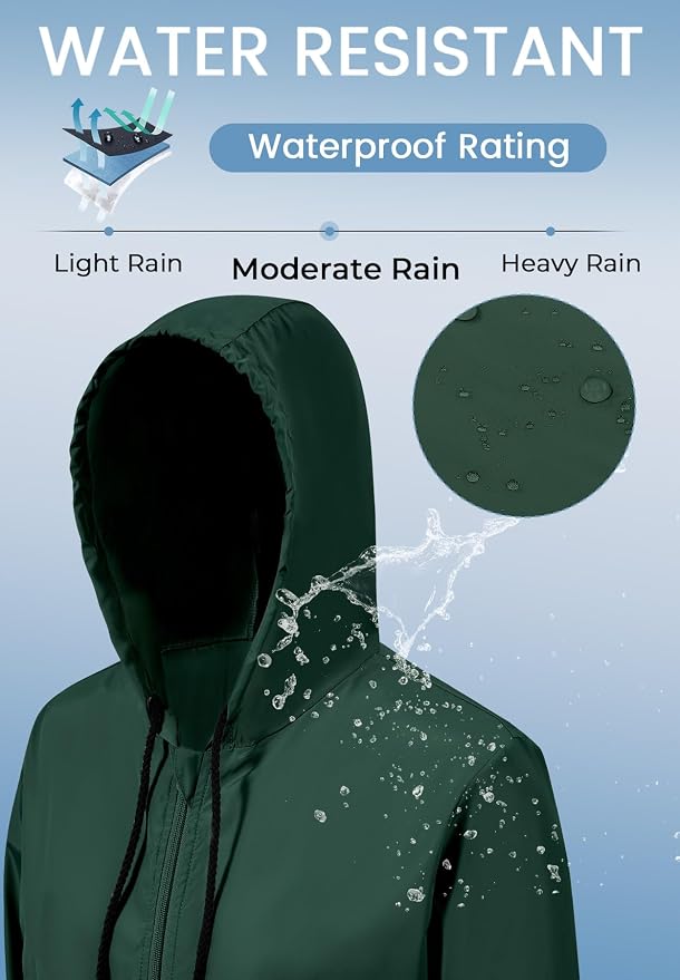 Zando Lightweight Rain Jacket Women Packable Waterproof Raincoat with Hood | Windbreaker Jacket Women, Light Raincoats for Drizzle, Rain Coats for Travel, Hiking and Commute