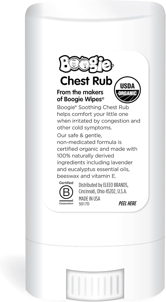 Boogie Chest Rub Stick for Soothing Relief, Petroleum-Free, USDA Organic, Naturally Derived, Soothing Eucalyptus and Lavender, 0.49 oz (Pack of 1)