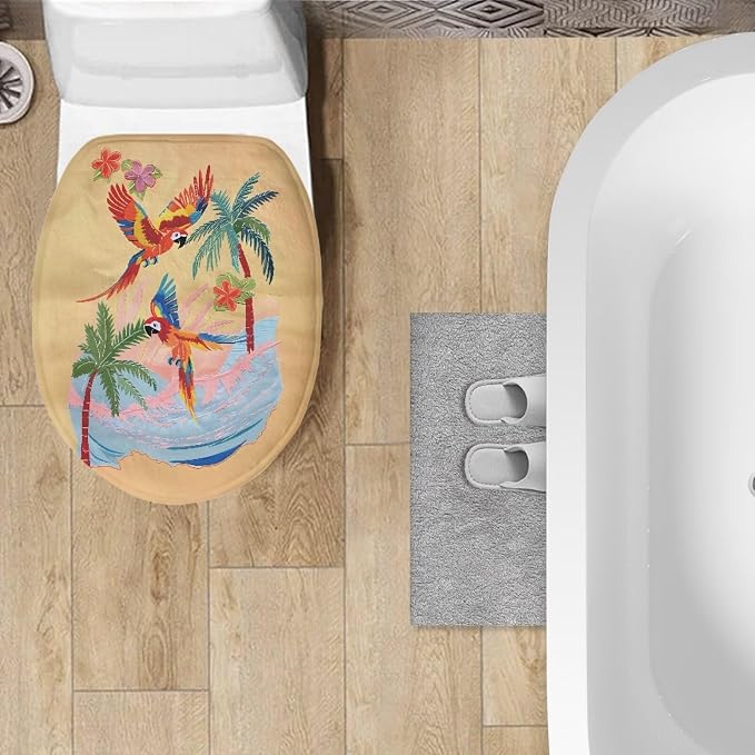Colorful Bird Toilet Lid Cover, Suitable for Most Round, Long and Oval Toilet Lid Cover, Comfortable and Dustproof, Reusable Toilet Seat Cover