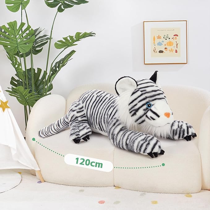 MaoGoLan Giant White Tiger Stuffed Animal - 47” Realistic Tiger Plush Toy for Boy Girl Kid, Soft Fluffy Zoo Animal Toy Pillow for Christmas, Baby Shower Party Favor Birthday Gift