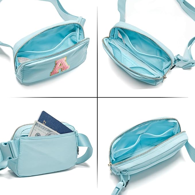 Gitus Gifts for 7 8 9 10 11 Year Old Girls Belt Bag Fanny Pack Crossbody Bags with Initial Letter Patch Birthday Gifts for Daughter Sister Friends Teen girls (Icing Blue-A)