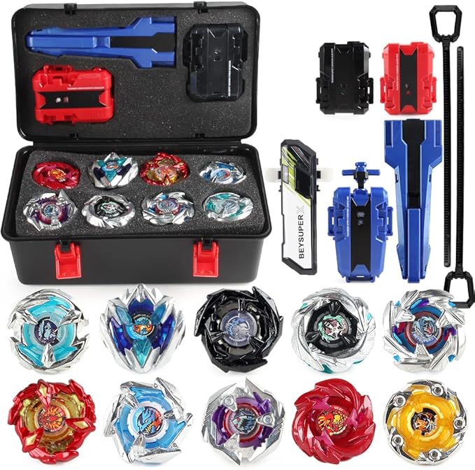 Battling Top Burst Launcher Game Set, 10 Spinning Tops Burst Gyros 3 Launchers with Storage Box Great Birthday Present for Boys Age 6 8 10+