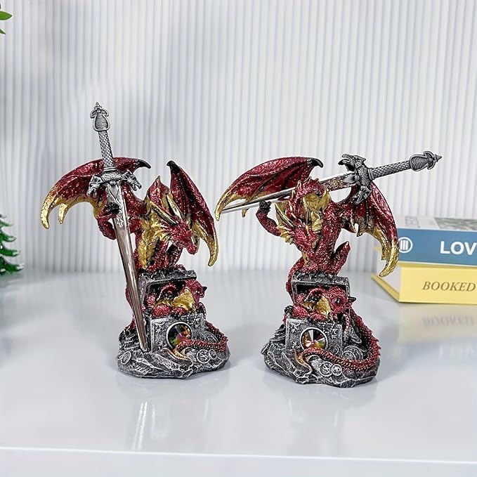 Dragon Statue | Gothic Dragon Ornament, Collectible Ender Figurine | Fantasy Resin Sculpture, Gifts for Home & Office Decor Display (Red)