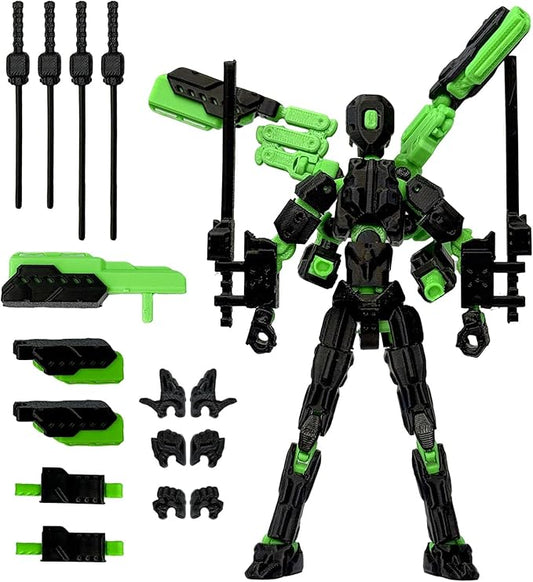 Assembly Completed T13 Action Figure,T13 Robo 13 Action Figures,Gift for Collectors Desktop Decoration Best Birthday Festival Gift (Black Green)