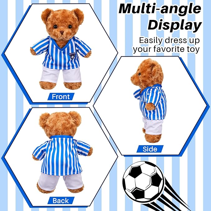 2 Pcs PJ's Bear Clothes Outfit, Fit Most 12-16 Inch Bears Stuffed Clothes Pajamas Plushy for Stuffed , Pre Kindergarten Toys(Blue White,Soccer)