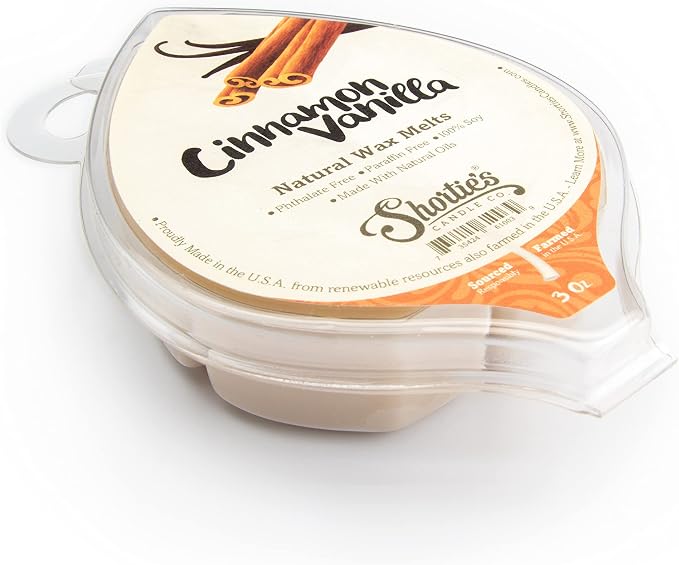 Shortie's Candle Company Cinnamon Vanilla Natural Soy Wax Melts - 1 Highly Scented 3 Oz. Bar - Made with 100% Soy and Natural Fragrance Oils - Phthalate & Paraffin Free, Vegan, Non-Toxic