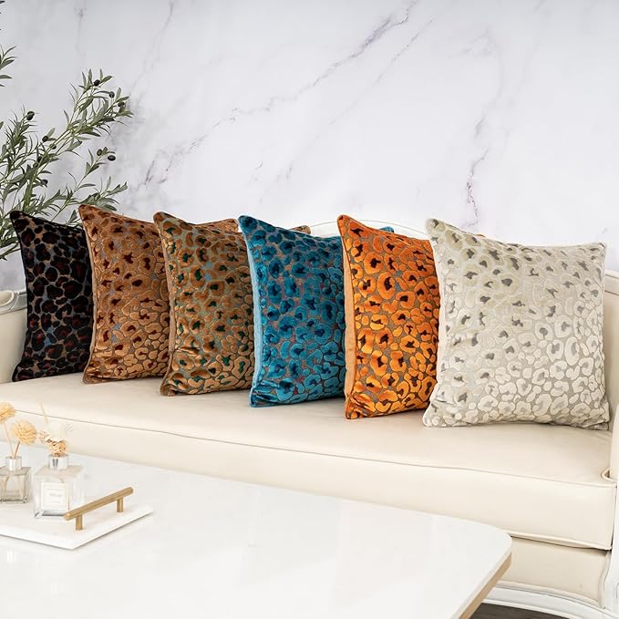 Alerfa Beige Floral Throw Pillow Cover 20 x 20 Inch Cut Velvet Sqaure Luxury Decorative Pillow Cover for Couch Living Room Bedroom