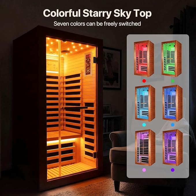 1 Person Infrared Sauna Low EMF Far Infrared Sauna with Speakers Personal Indoor Dry Sauna Room for Home Gym Spa