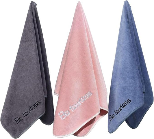 Microfiber Gym Towels Bigger Size Super Soft for Exercise Fitness, Sports, Workout, 380-GSM 15-Inch x 31-Inch Quick-Drying Towels (Blue-Pink-Grey, 3 Pack)