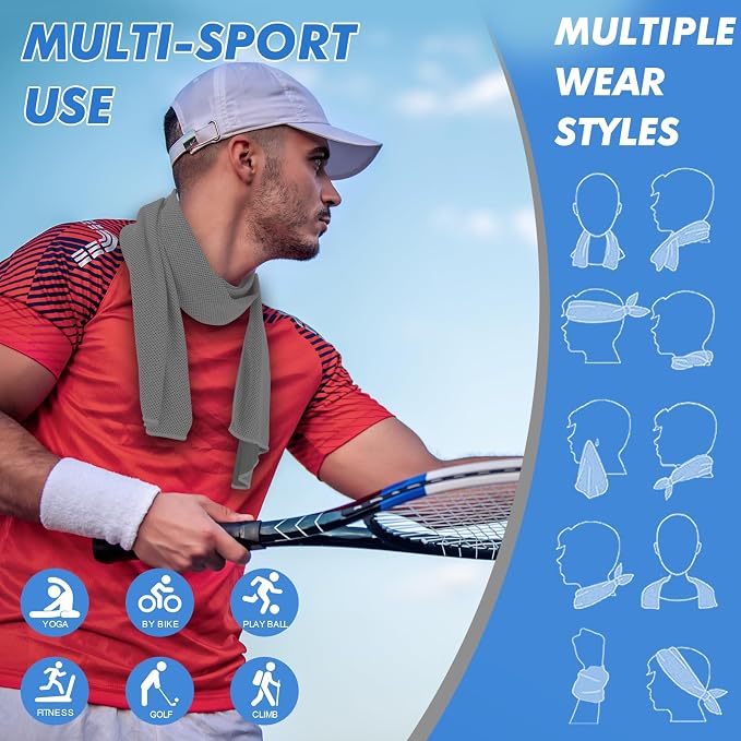 CSITE 8 Pack Cooling Towels (47"x12") for Neck and Face, Ice Towel for Hot Weather, Soft Breathable Chilly Gym Towels, Microfiber Towel for Work Out, Yoga, Running, Camping & More Activities