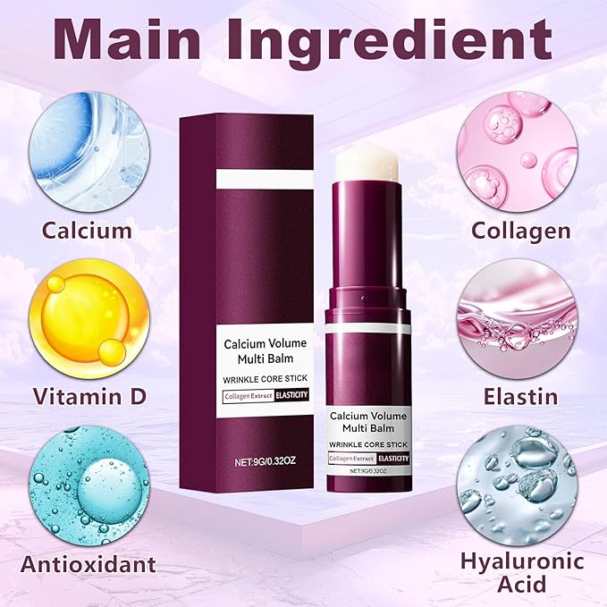 KUNAL 2pcs Calcium Multi Balm Stick with Facial Roller Set,Calcium Volume Multi Balm,Wrinkle Core Stick, Korean Collagen Moisturing,Hydrating, Firming Skin, Suitable for Eyes, Neck, Face