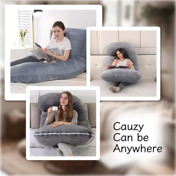 ALLOPERA Pregnancy Pillow, Full Body Maternity Pillow 57 inch, with Removable Washable Cover - Sleep Support for Legs, Back, Neck, Shoulder, HIPS, Belly for Pregnent Women, Velvet Cover(Grey)