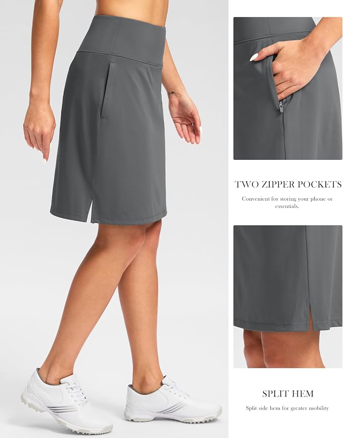 G Gradual 20" Skorts with Pockets Knee Length Golf Skirt | Built in Soft Shorts, High Waisted, Tummy Control, Breathable, Long Skorts for Athletic, Tennis, Dressy, Casual, Summer