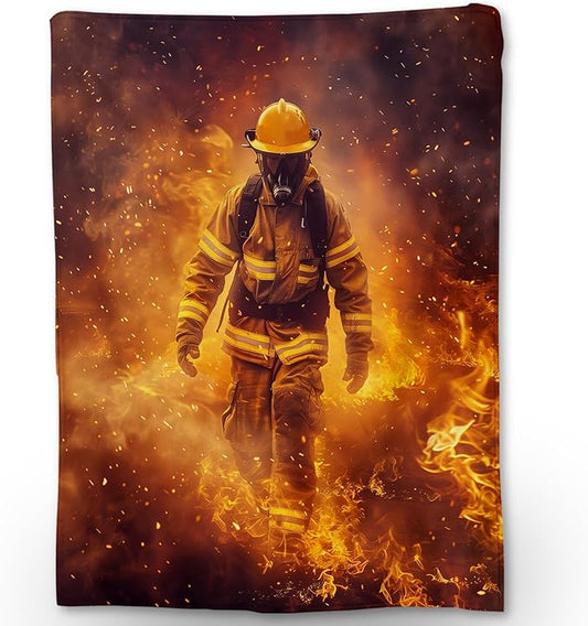 Firefighter Blanket, Soft Cozy Lightweight Flannel Throw Blanket for Couch, Bed, Travel & Outdoor Use, Warm Fluffy Fuzzy Blankets for Women Men, Home Decor 60×50 in