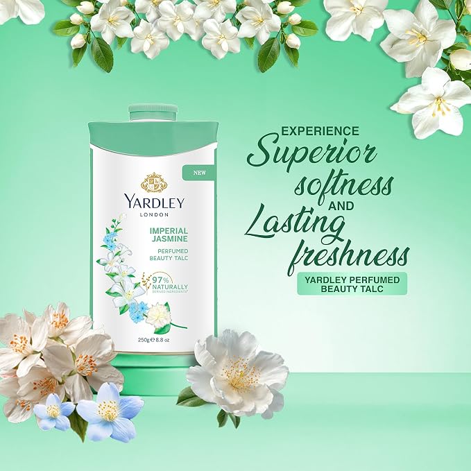 Yardley London Jasmine Perfumed Talcum Powder - 250 g. 8.8 oz, Deodorizing Talc