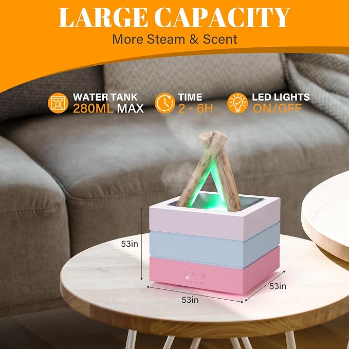 Essential Oil Diffuser 280ML,Flame Diffuser,Bonfire Oil Diffuser,Colorful Flame,Wood Cool Mist Humidifier for Home,Room, Bedroom, Office,Gift Auto Shut-Off 8 Colors Light (Colorful)