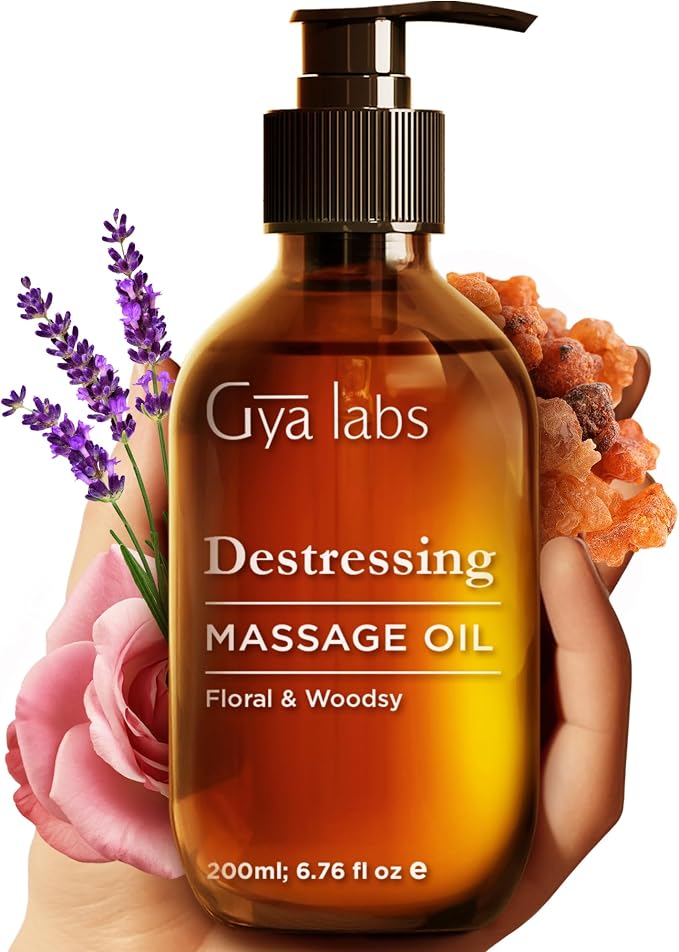 Destressing Massage Oil & Calming Oil for Body Set - Aromatherapy Grade Essential Oils Set - 2x200ml - Gya Labs
