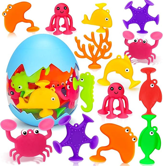 Toddler Suction Cup Bath Toys, Ocean Animal Bath Toys for Kids Ages 1-3 3-5 4-8 Mold Free Bathtub Window Building Travel Toys Valentines Gifts Easter Basket Stuffers for 2 3 4 5 Year Old Boys Girls