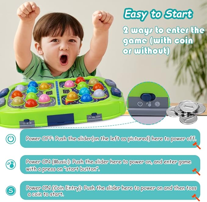 Whack Game Mole for Toddler, Toys for 3-12 Year Old Boys and Girls, Whack Game for Kids,Gifts for 3 4 5 6+ Year Old Boys, Interactive Educational Toys with Sound and Light, PK Mode with 2 Hammers