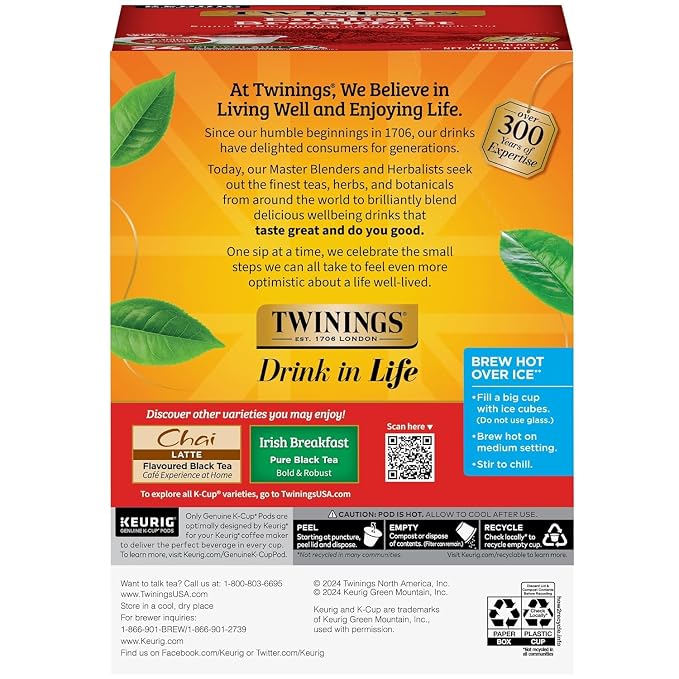 Twinings English Breakfast Tea Single Serve K-Cup Pods for Keurig, Caffeinated, Smooth, Flavourful, Robust Black Tea, 24 Count (Pack of 2)