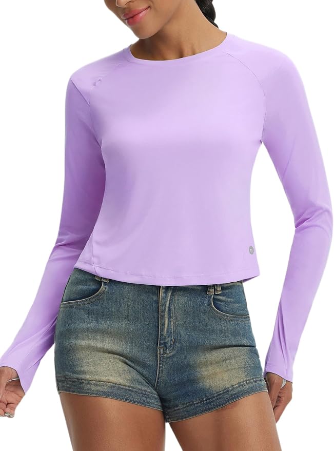 baleaf Women's UPF 50+ Long Sleeve Sun Shirts Crop Rash Guard UV Workout Tops SPF Slim Fit Lightweight Athletic Hiking