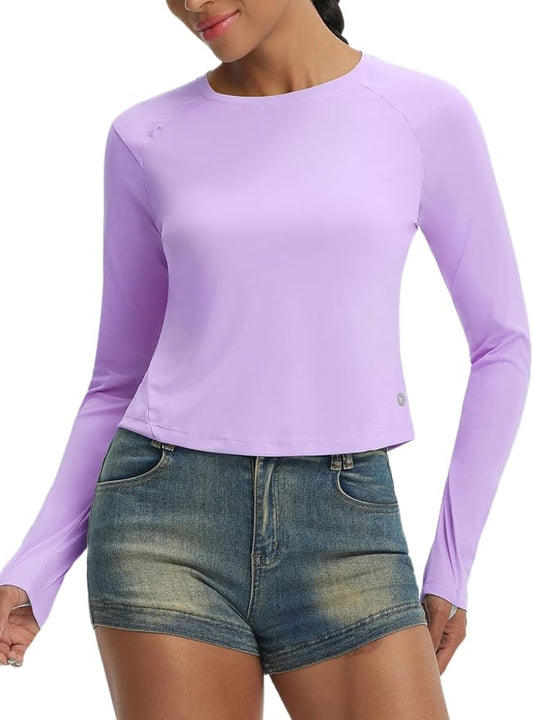 baleaf Women's UPF 50+ Long Sleeve Sun Shirts Crop Rash Guard UV Workout Tops SPF Slim Fit Lightweight Athletic Hiking