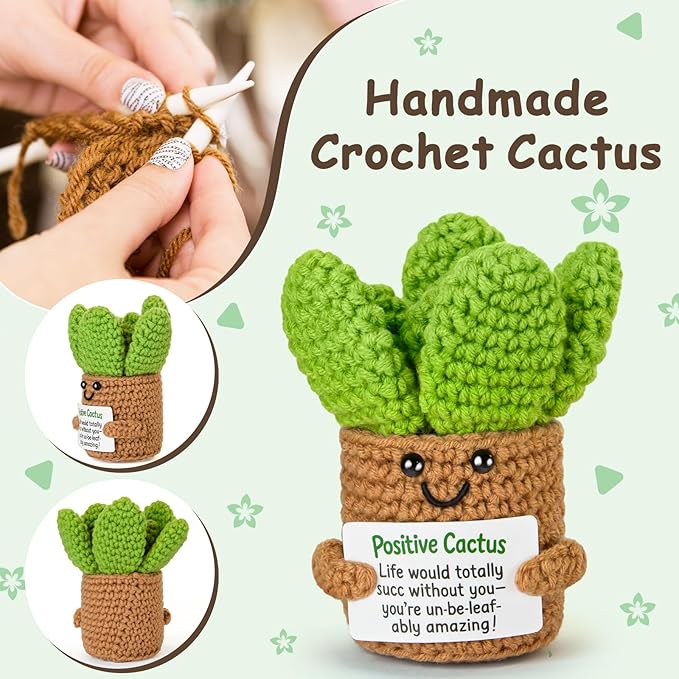 Emotional Support Crochet, Positive Crochet Cactus, Encouragement Gifts for Women Men Birthday Christmas Self Care Friends Coworkers Relaxation Gift Desk Home Fall Decor Inspirational Support