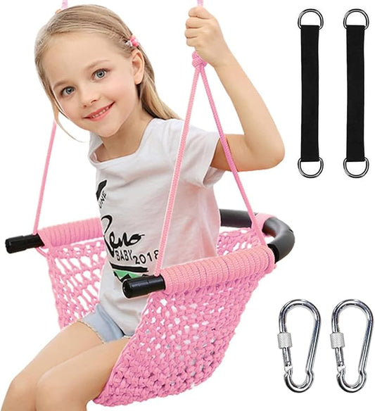 Hi-Na Tree Swing for Kids, Adjustable Toddler Rope Swing Seat with Snap Hooks and Straps, 440 lbs Capacity, Swingset Accessories for Indoor Porch Doorway Outdoor Playground Backyard (Pink)