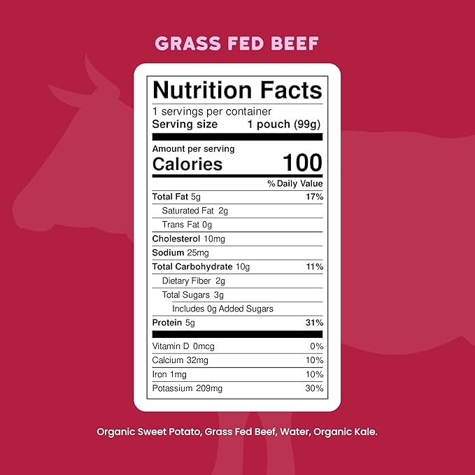Serenity Kids 6+ Months Baby Food Pouches - 5g Protein Boost with Grass Fed Beef - No Added Sugar Organic Veggie Puree Pouches - On-the-Go Toddler Food Pack - 3.5 Oz, Pack of 12