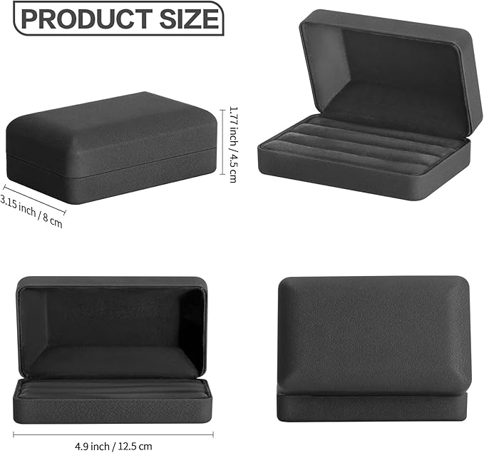 KUKUVR Velet Jewelry Ring Storage Box for Multiple Rings (Black) | Travel Jewelry Case with 3 Slot Ring Display Organizer