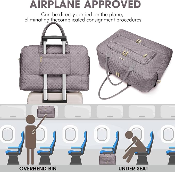 Travel Duffle Bag Weekender for Women - 38L Carry-On Overnight Bag Personal Item Bag with Shoe Compartment & Wet Pocket Weekend Tote Bags with Toiletry Bag Hospital Bags for Labor and Delivery