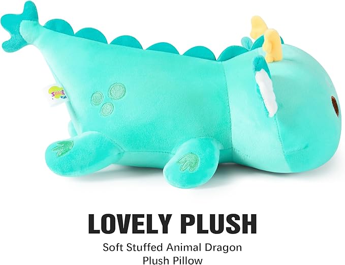 Onsoyours Chubby Dragon Stuffed Animal Adorable Plushies Soft Huggable Plush Pillow Kawaii Cute Dragon Plushie Toy for Kids (Cyan Dragon, 10")