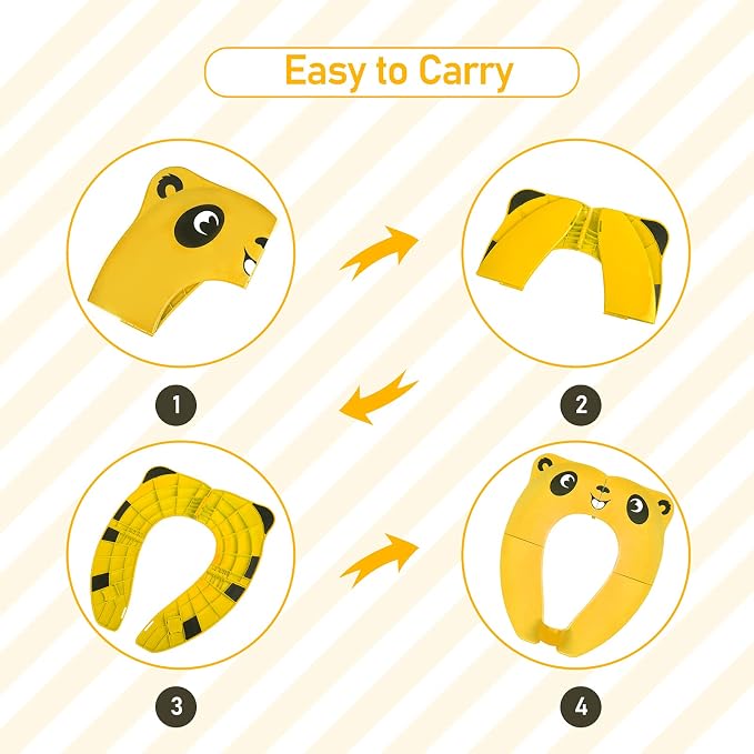 Folding Toilet Seat Toddler, Portable Toilet Training Seat for Kids, Foldable Travel Toddler Toilet Seat in ABS Material with 8 Anti Slip Silicon Pads and 1 Carry Bag (Yellow)